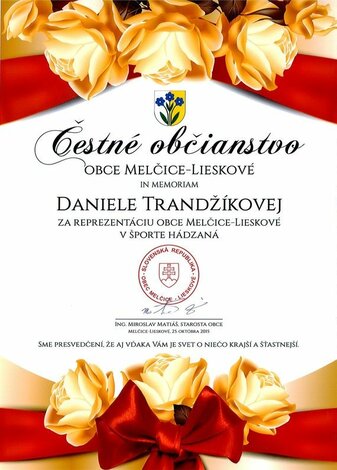 Udelenie Čestného občianstva obce Melčice-Lieskové in memoriam Daniele Trandžíkovej